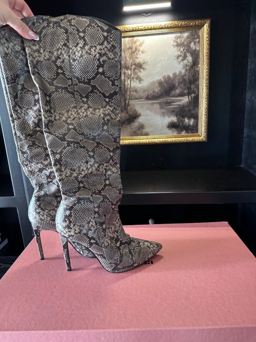 Amarillo Snakeskin Knee-High Boots, Size 7